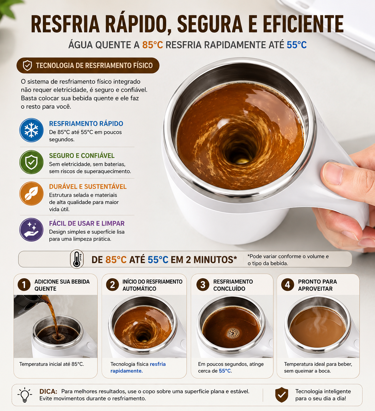 Caneca Elétrica Mistura Automática 380ml à Prova d'Água